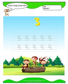 3 Rakamı Çizgi Çalışmaları Çalışma Sayfaları